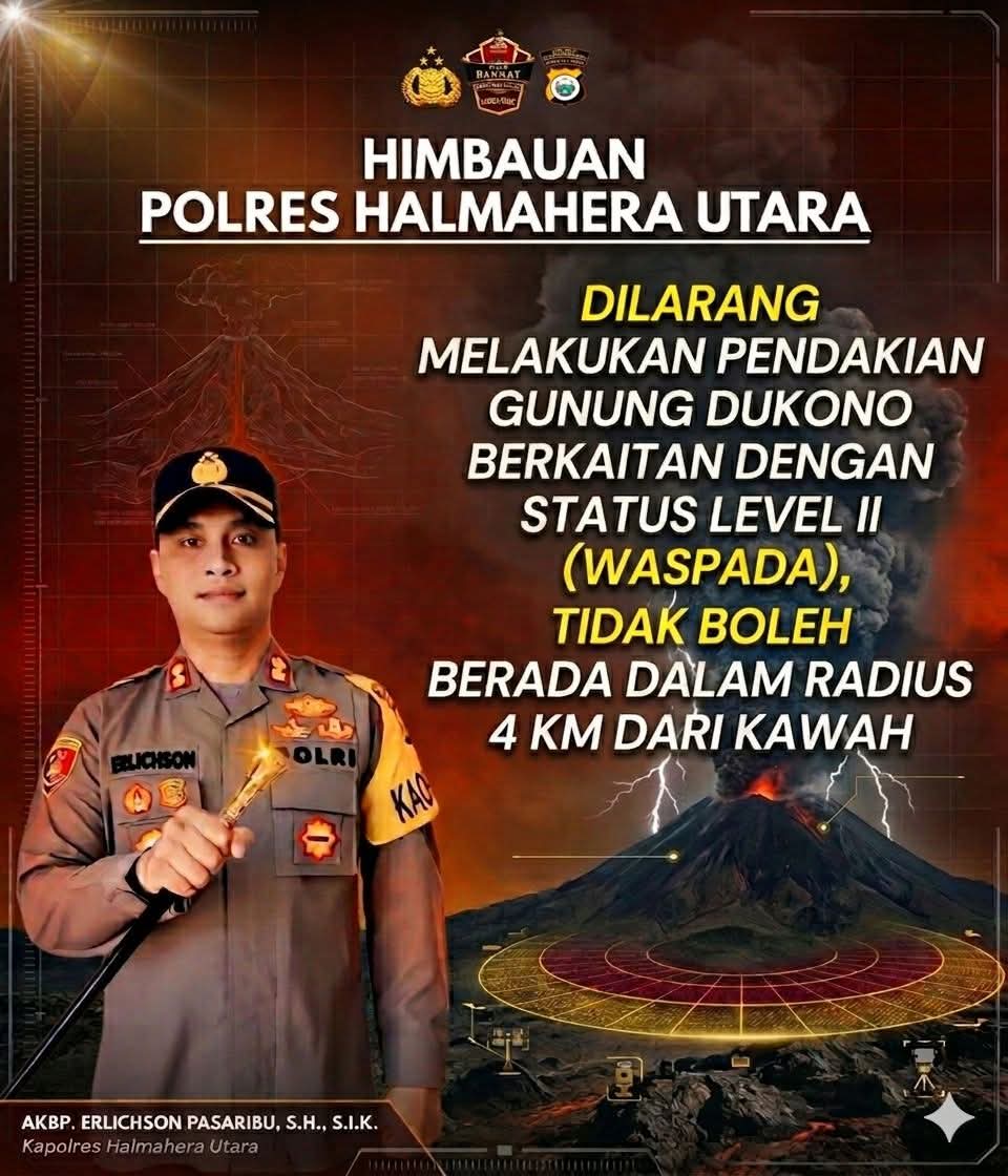 Polres Halmahera Utara Resmi Larang Pendakian Gunung Dukono, Warga Diminta Jauhi Radius 4 Kilometer